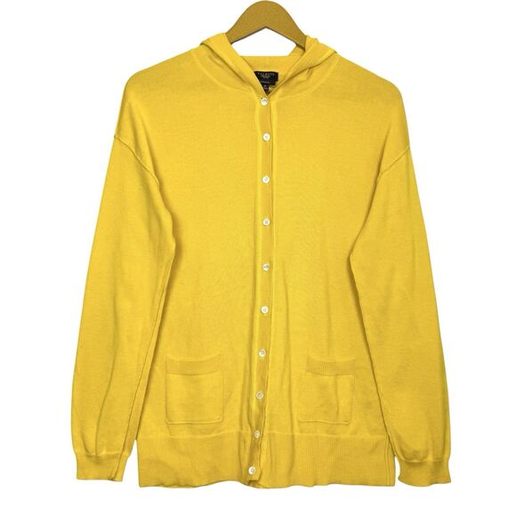 Talbots Pima Cotton Cardigan Sweater Hoodie Womens Size MP Bright Yellow Pockets - Picture 1 of 3